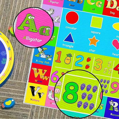 Kids Alphabet Play Game Rug - 3' x 5' ABC Numbers and Shapes Educational Learning Toddler Carpet - Kids Room Playroom Classroom Kindergarten Activity Fun Soft Non-Slip Mat