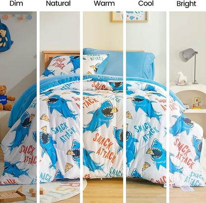 SLEEP ZONE Jersey Knit 2-Piece Twin Size Comforter Set, Blue Shark Design for Boys, Skin-Friendly and Breathable, Super Soft, Durable, Comfortable Kids Bedding Set（Sharks, Twin）