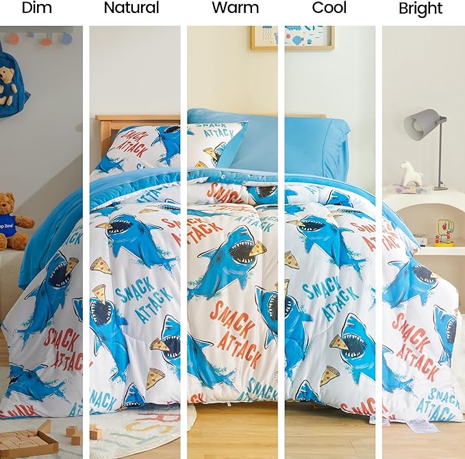 SLEEP ZONE Jersey Knit 3-Piece Full/Queen Size Comforter Set, Lightweight Kids Bedding Sets for All Seasons, Fluffy Soft, Easy Care (Sharks, Full/Queen)