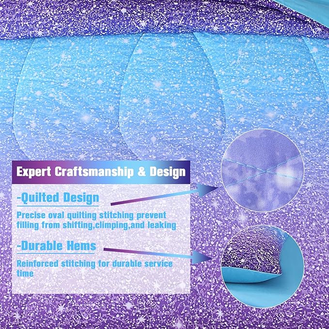 JQinHome Queen Blue Purple Comforter Set, 6 Piece Bed in A Bag 3D Colorful Ombre Bedding Set for Girls Women (1 Comforter,2 Pillowcases,1 Flat Sheet,1 Fitted Sheet,1 Cushion Cover)(Blue Purple)