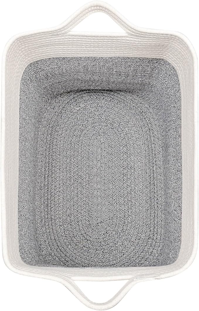 Large Cotton Tall Rectangle Small Laundry hamper Dog Toy Storage Baskets Woven Basket Bins Foldable Medium With Handle Toys and Fabric Storing Storage Silver Gray 2 Pack