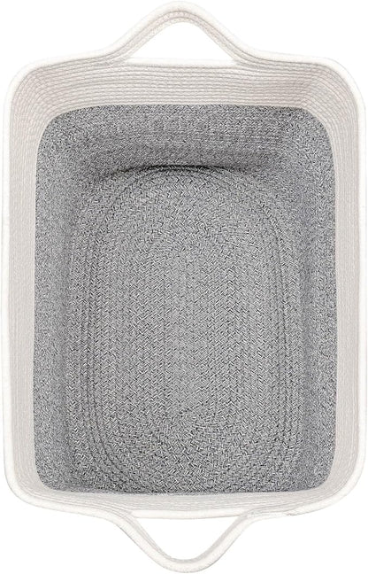 Large Cotton Tall Rectangle Small Laundry hamper Dog Toy Storage Baskets Woven Basket Bins Foldable Medium With Handle Toys and Fabric Storing Storage Silver Gray 2 Pack