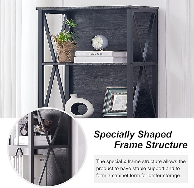 HOMISSUE Bookshelf, 6-Tier Bookshelf, Rustic Wood Metal Bookshelves and Bookcases, Freestanding Open Book Shelf, Industrial Tall Bookcase for Home Office, Living Room and Bedroom, Vintage Grey