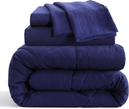 NTBAY Twin Comforter Set with Sheets, 5 Pieces Soft and Breathable Twin Bedding Set, Twin Bed in a Bag, Down Alternative Comforter Set Solid Color All Season, Kids Bedding Set, Navy Blue