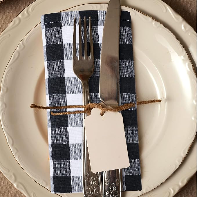 Urban Villa Cloth Napkins Cotton 20x20 (Set of 6) Black Cheks