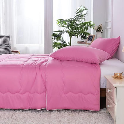 COTTEBED Softness Comforter Set KING Size Bed, Jersey Knit T-Shirt Feel Ultra-Soft Breathable Comy Cozy Lightweight Bedding Down Blanket Pillowsham Women Girl All Season, California/Cal King Rose Pink