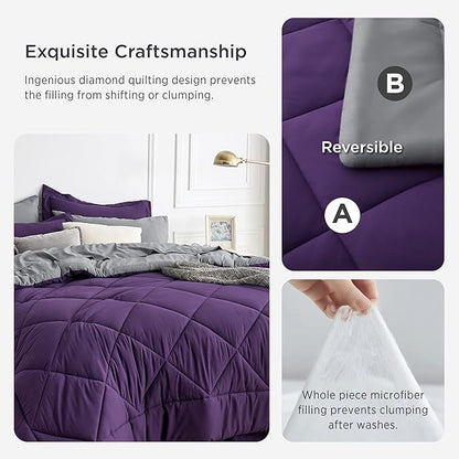 Bedsure Purple Full Comforter Set - 7 Pieces Reversible Bed Set Bed in a Bag Full with Comforters, Sheets, Pillowcases & Shams, Full Bedding Sets
