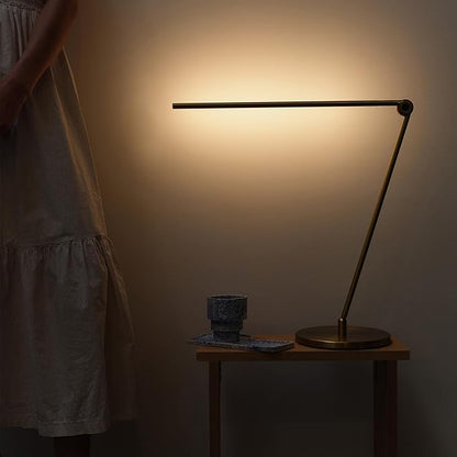Brightech Libra LED Table Lamp - Contemporary Minimalist Thin Compact Desk Lamp - Adjustable Pivoting LED Head with Built-in Dimmer and Color Changing LED - Brass