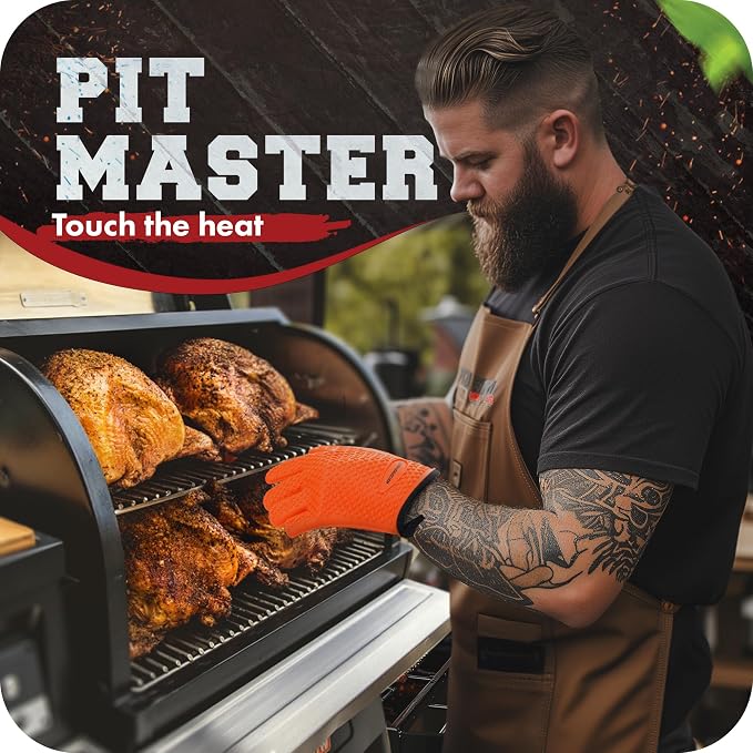 Kitchen perfection XL Silicone Smoker BBQ Gloves -Heat Resistant Oven Mitts | Waterproof, 5-Finger Design For A Better Grip, for Pitmasters, Meat Smoking, Grilling, Cooking, Frying Turkey | Grill Gift