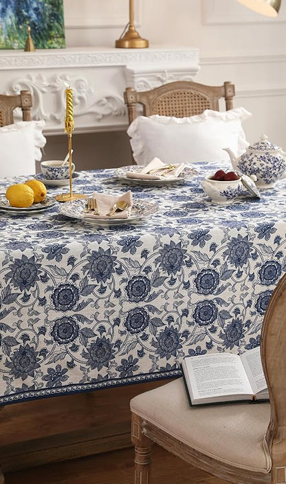 patdrea Designer Vintage Blue Long Rectangle Tablecloth,Linen Anti-Wrinkle Paisley Pattern Farmhouse Table Cloth,Decor Table Cover for Kitchen Dining,Christmas,Thanksgiving,63"x94"-Lantang a