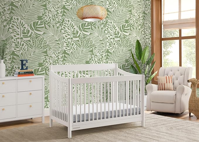 Delta Children Brooks 6-in-1 Convertible Crib, Bianca White + Simmons Kids Quiet Nights Breathable Crib Mattress with Removable/Machine Washable Cover (Bundle)