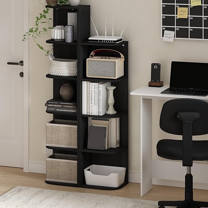 Furinno Pasir 5-Tier Corner Open Shelf Bookcase, Blackwood