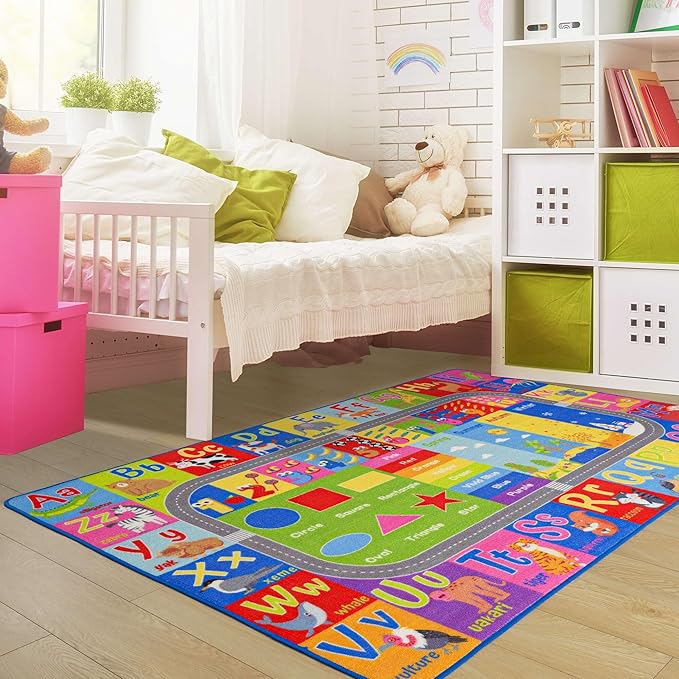 Kids Rugs For Playroom, ABC Alphabet Numbers Classroom Rug, 3x5 Feet Educational Learning and Fun Playroom Rug, Non Slip Nursery Rug, Kids Play Mat for Kids Room, Toddler Classroom and Bedroom