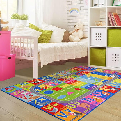 Kids Rugs For Playroom, ABC Alphabet Numbers Classroom Rug, 4x6 Feet Educational Learning and Fun Playroom Rug, Non Slip Nursery Rug, Kids Play Mat for Kids Room, Toddler Classroom and Bedroom