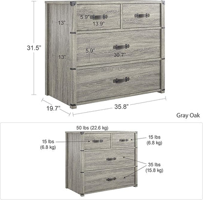 Little Seeds Nova 4 Drawer Storage Grey Dresser, Gray Oak