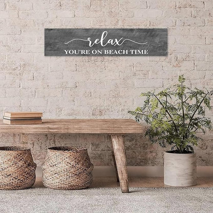 Generic Funny Wood Sign Relax You're On Beach Time Rustic Wooden Hanging Sign Home Farmhouse Kitchen Wall Decoration 16 x 4 Inch