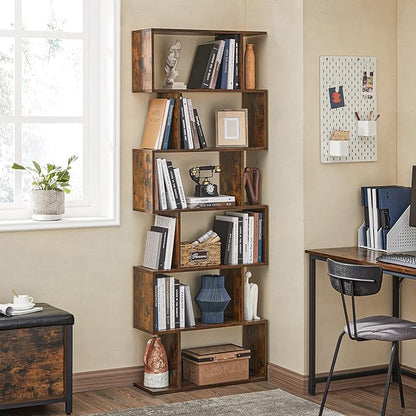 VASAGLE Bookshelf, 6-Tier Bookcase, Tall Display Shelf, Freestanding Storage Shelf, Room Divider, for Home Office, Living Room, Bedroom, Study, Rustic Brown ULBC61BX