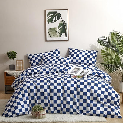 Wellboo Blue and White Comforter Sets Twin Women Men Diamond Royal Blue Checkerboard Grid Bedding Comforters Cotton Modern Jewelry Blue Checkered Geometric Quilts Luxury Sapphire Buffalo Plaid Bed