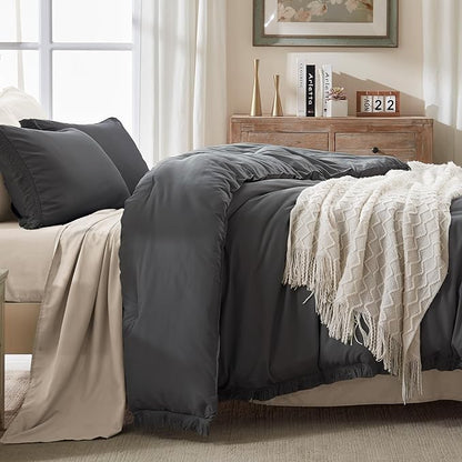 Andency California King Comforter Set Dark Grey - 3 Pieces Cal King Boho Lightweight Bedding Comforter Sets, Oversized All Season Tassel Soft Fluffy Bed Set (104x96In Comforter & 2 Pillowcases)