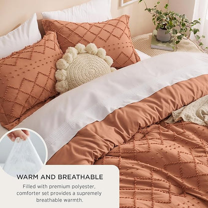 Bedsure California King Comforter Set - Pumpkin Comforter, Boho Tufted Shabby Chic Bedding Comforter Set, 3 Pieces Farmhouse Bed Set for All Seasons, Fluffy Soft Bedding Set with 2 Pillow Shams