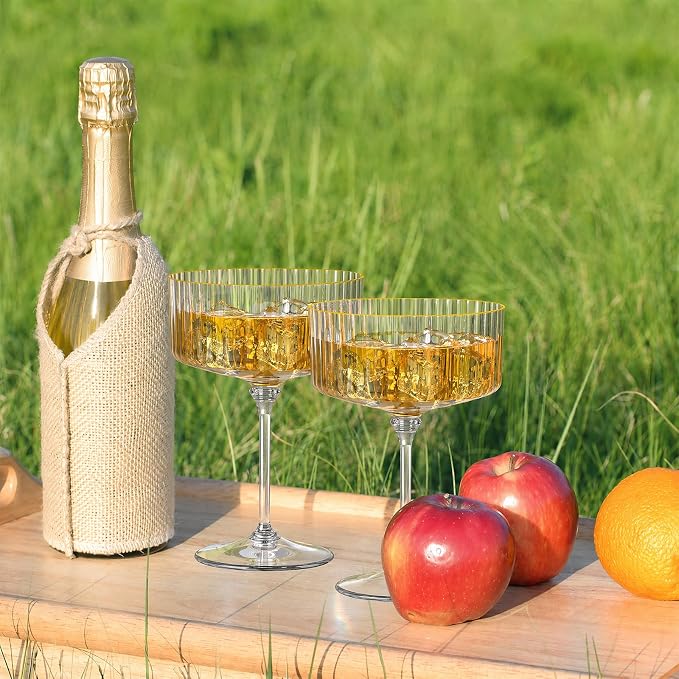 24 Pcs Ribbed Martini Glasses Plastic 10oz Champagne Martini Glasses Espresso Martini Glass Gold Rim Vintage Coupe Glass Margarita Glasses Disposable Clear Glassware Dessert Cup for Christmas New Year