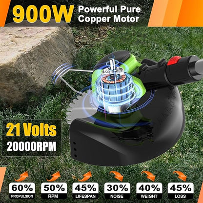 Cordless Electric Weed Wacker Battery Powered, 21v Lightweight Weed Trimmer Eater With 2 4.0Ah Battery Operated & Charger & Wheels & Shears, 3 In1 Grass Trimmer/Brush Cutter/Lawn Edger for Yard Garden