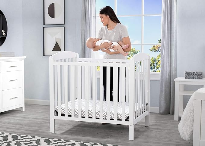 Delta Children Emery Mini Convertible Baby Crib & Twinkle Stars 3-Inch Waterproof Mini Crib Mattress, Bianca White