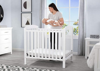 Delta Children Emery Mini Convertible Baby Crib & Twinkle Stars 3-Inch Waterproof Mini Crib Mattress, Bianca White