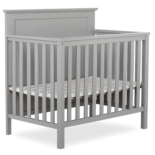 Ava 4-in-1 Convertible Mini Crib in Pebble Grey, 635-PG, Greenguard Gold Certified, Non-Toxic Finish, Comes with 1" Mattress Pad, with 3 Mattress Height Settings