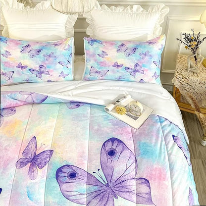 CVHOUSE Butterfly Comforter Sets King for Girls Women,Butterfly Bedding Sets King Set,Butterflies Bedspread,Butterfly Duvet,Butterfly Bed Set,Butterflies Quilt Set 3 Pcs 1 Comforter and 2 Pillowcases