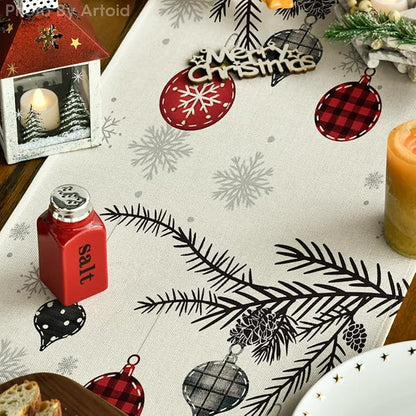 Artoid Mode Red Pine Trees Merry Christmas Table Runner, Winter Xmas Holiday Kitchen Dining Table Decoration for Home Party Decor 13x36 Inch
