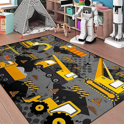 Construction Rugs for Boys Room Play Rug for Cars and Trucks Car Rug Play Mat Kids Rugs for Playroom Car Rug for Boys Room Construction Decor for Boys Room,Grey 3'×5'