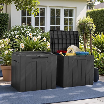 Greesum 31 Gallon Deck Box for Outside, All Weather Outdoor Storage Boxes for Patio Furniture Set, Package Delivery Box,Garden Tools, Gray(Set of 2)