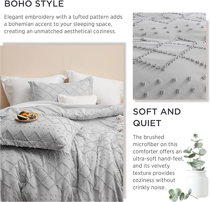 Bedsure California King Comforter Set - Light Grey Comforter, Boho Tufted Shabby Chic Bedding Comforter Set, 3 Pieces Farmhouse Bed Set for All Seasons, Fluffy Soft Bedding Set with 2 Pillow Shams