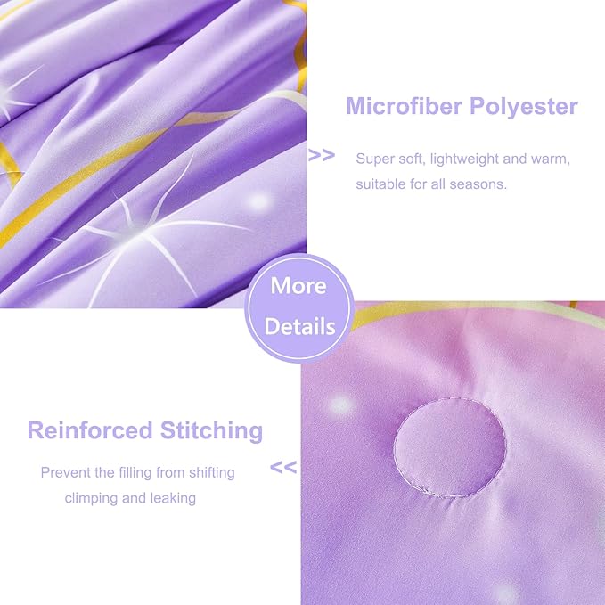 PERFEMET Purple Mermaid Twin Comforter Set for Girls, 6 Pieces Colorful Rainbow Twin Bedding Sets, Tie Dye Ombre Glitter Bed in A Bag Comforter Set with Sheets