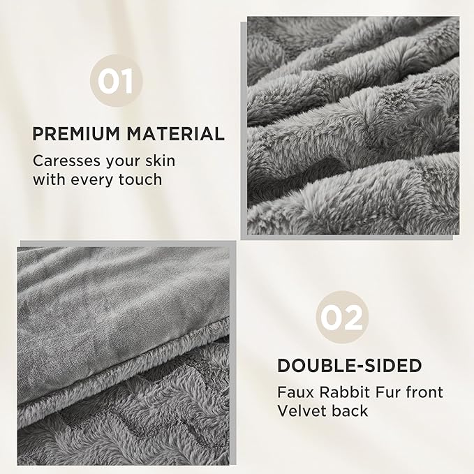 Andency Gray Fleece Comforter Set Full, 3 Pieces Fluffy Fuzzy Faux Fur Bedding Comforter Set, Plush Shaggy Warm Sherpa Bed Comforter Sets for Winter