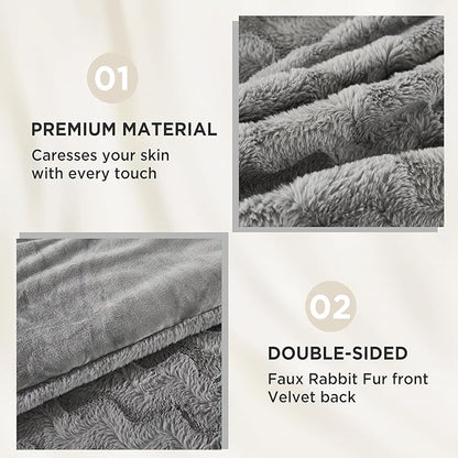 Andency Grey Fleece Comforter Set King, 3 Pieces Fuzzy Fluffy Faux Fur Bedding Comforter, Plush Shaggy Sherpa Bed Set for Winter (104x90Inch Comforter)