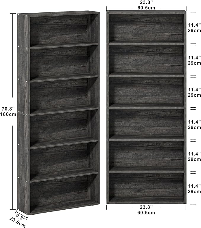 IRONCK Bookshelves and Bookcases Set of 2 Floor Standing 6 Tier Display Storage Shelves 70in Tall Bookcase Home Decor Furniture for Home Office, Living Room, Bed Room