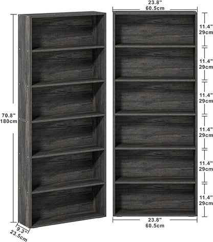 IRONCK Bookshelves and Bookcases Set of 2 Floor Standing 6 Tier Display Storage Shelves 70in Tall Bookcase Home Decor Furniture for Home Office, Living Room, Bed Room