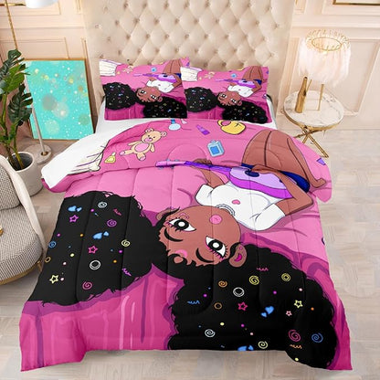 Black Girl Magic Queen Comforter Set - Black African American Girls Queen Bedding Set Princess Queen Comforter Room Decor Black Girl Bedding Sets for Girls Teens, 1 Comforter+2 Pillowcases