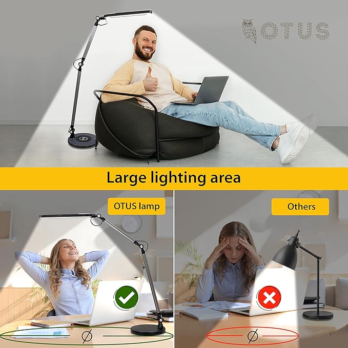 Led Desk Lamp | Architect Desk Lamps for Home Office | Desk Light Swing Arm with Wireless Charger, Adjustable Color temp & Brightness | Tall Table Lamp for Work, Reading, Study, Computer Monitor