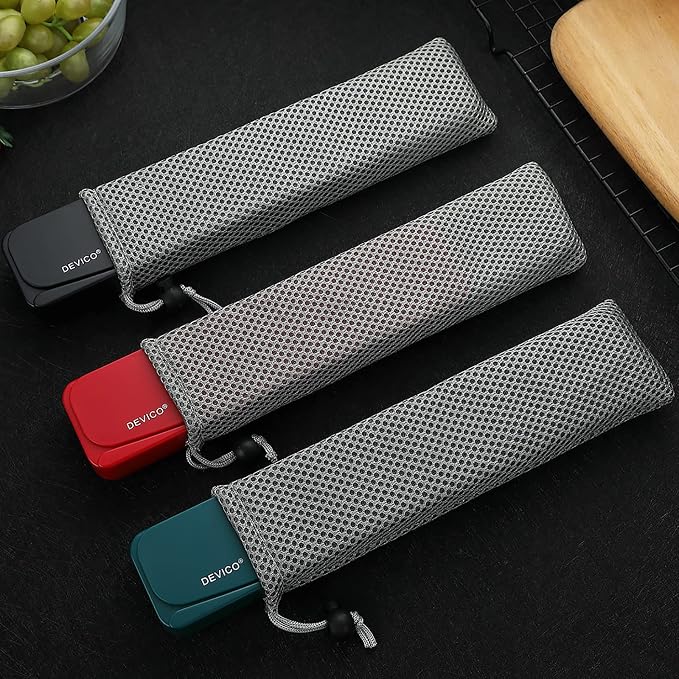 DEVICO Travel Utensils, 18/8 Stainless Steel 4pcs Cutlery Set Portable Camp Reusable Flatware Silverware, Include Fork Spoon Chopsticks with Case (Red)