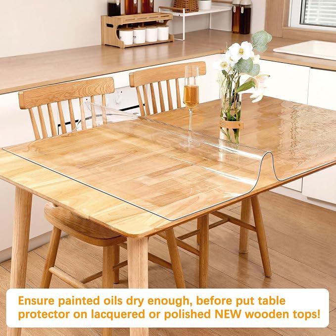 Clear Table Protector 17 X 48 Inch Thick Plastic Table Cover Protector Waterproof PVC Clear Tablecloth Protector Pad Vinyl Desk Top Protector Mat for Wood Coffee Glass End Sofa Side Dining Room Table