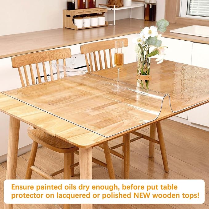 Clear Table Protector 32 X 63 Inch Thick Plastic Table Cover Protector Waterproof PVC Clear Tablecloth Protector Pad Vinyl Desk Top Protector Mat for Wood Coffee Glass End Sofa Side Dining Room Table