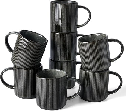 famiware Coffee Mug Set for 8, Star 16 oz Catering Mugs Cup Set with Handle for Coffee, Tea, Cocoa, Milk - Ceramic Stoneware Drinkware Set, Deep Forest