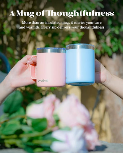4 Pack 12oz Insulated Coffee Mug with Lid – Double Wall Stainless Steel Travel Cups with Handle, Keep Hot & Cold Drinks, Ideal Gift for Coffee Lovers, Office & Camping, Light (Assort colors)