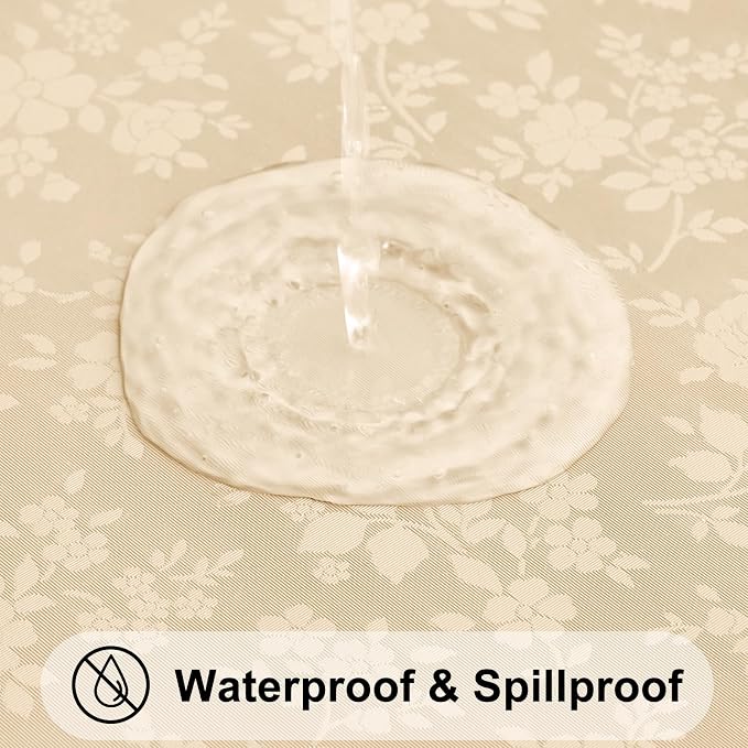 Smiry Rectangle Waterproof Heavy Duty Vinyl Tablecloths, 52 x 70 Inch | Wipeable Washable Floral Embossed Table Cover for Kitchen and Dining Room, Indoor & Outdoor Use, Champagne
