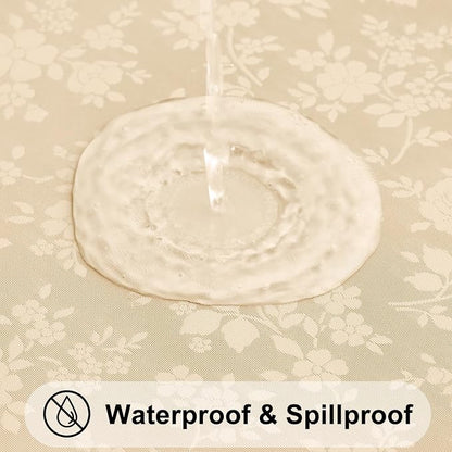 Smiry Rectangle Waterproof Heavy Duty Vinyl Tablecloths, 52 x 70 Inch | Wipeable Washable Floral Embossed Table Cover for Kitchen and Dining Room, Indoor & Outdoor Use, Champagne
