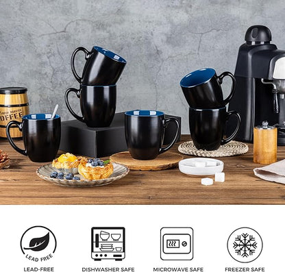 GBhome 12oz Coffee Mugs Set of 6, Large Ceramic Coffee Mugs for Man, Woman, Dad, Mom, Modern Coffee Mugs Set with handle for Tea/Latte/Cappuccino/Milk/Cocoa. Dishwasher&Microwave Safe,Blue