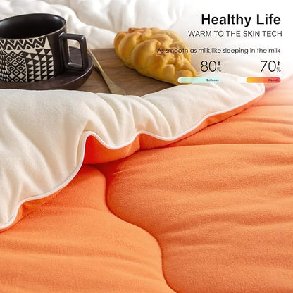 COTTEBED Warm Reversible Softness Burnt Orange and Beige King Size Comforter Sets Clearance, California King Soft Fully Breathable Bedding Down Comforter and Pillowsham for Women Winter King/Cal King